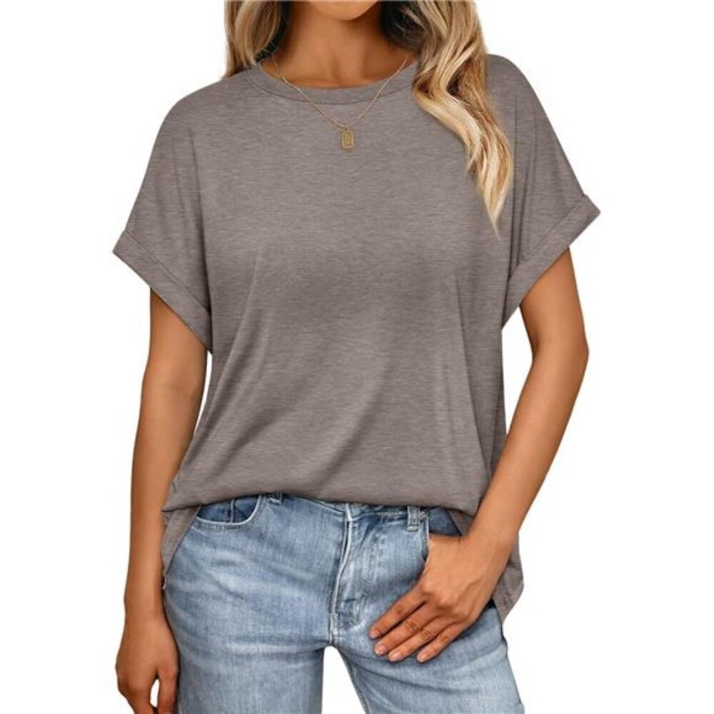 Womens Summer Tops Outfits Spring Casual Dressy T Shirts Workout Coffee Gray